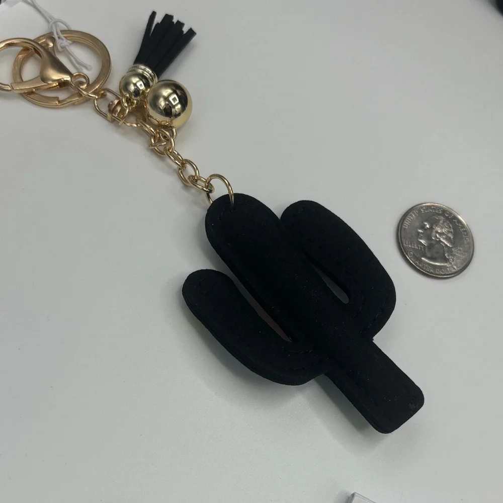Crystal Cactus Keychain Bag Charm - Black Multicolor